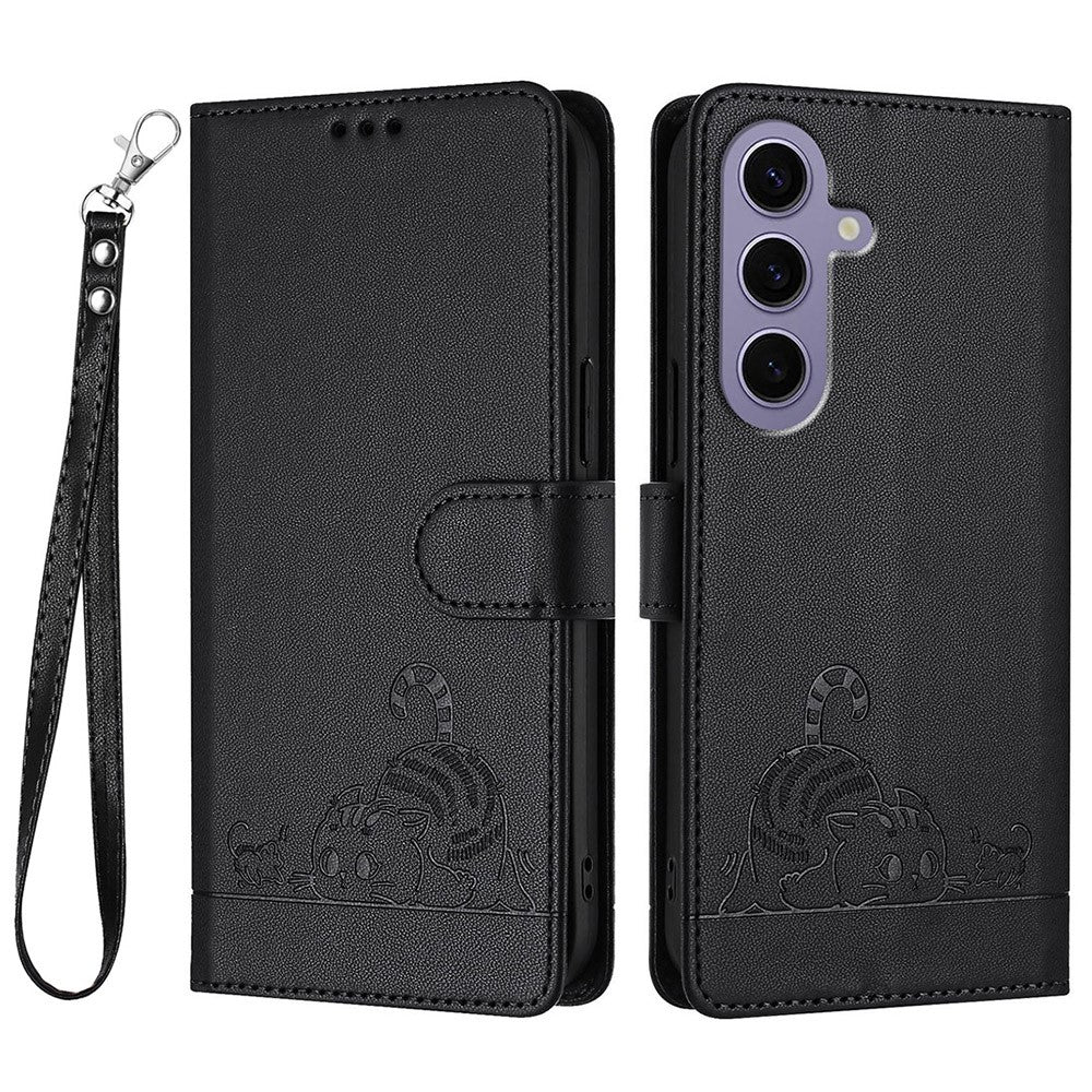 For Samsung Galaxy S24 Case with Strap RFID Blocking Leather Wallet Phone Cover Cat Mouse Pattern