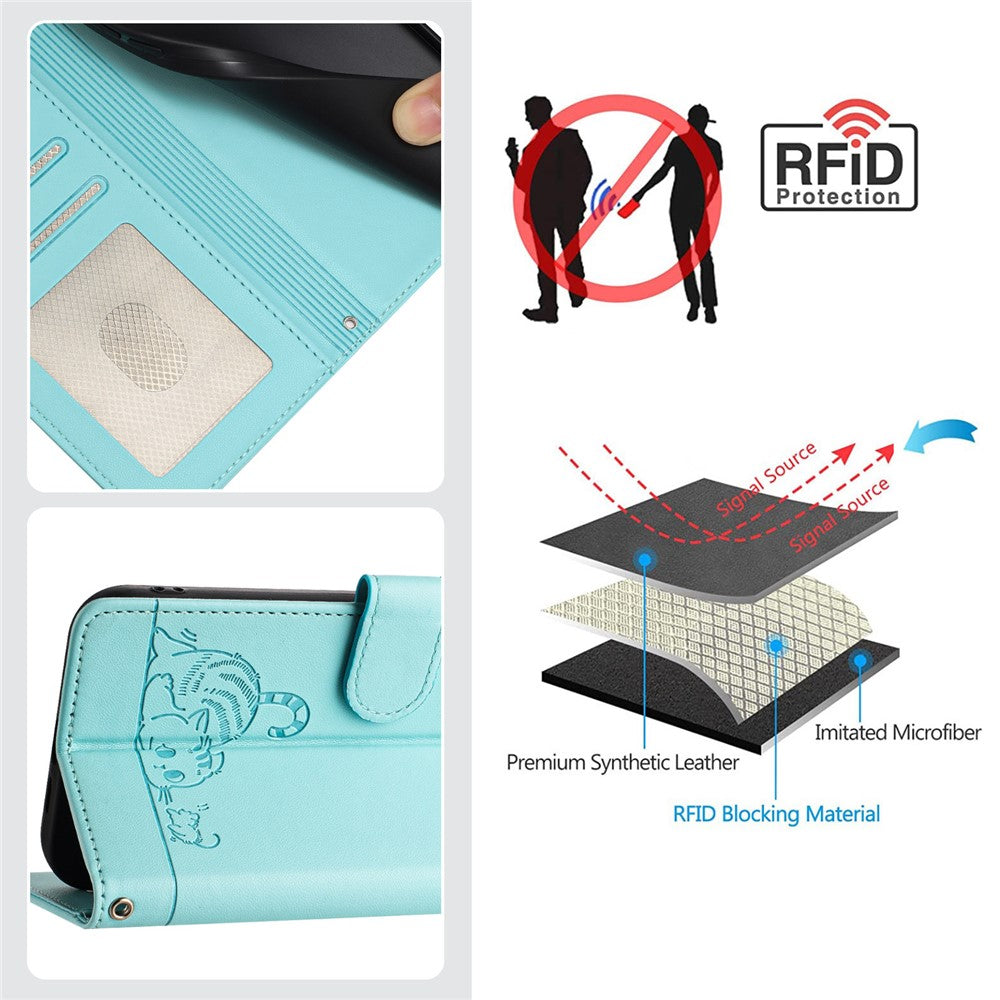For Samsung Galaxy S24 Case with Strap RFID Blocking Leather Wallet Phone Cover Cat Mouse Pattern