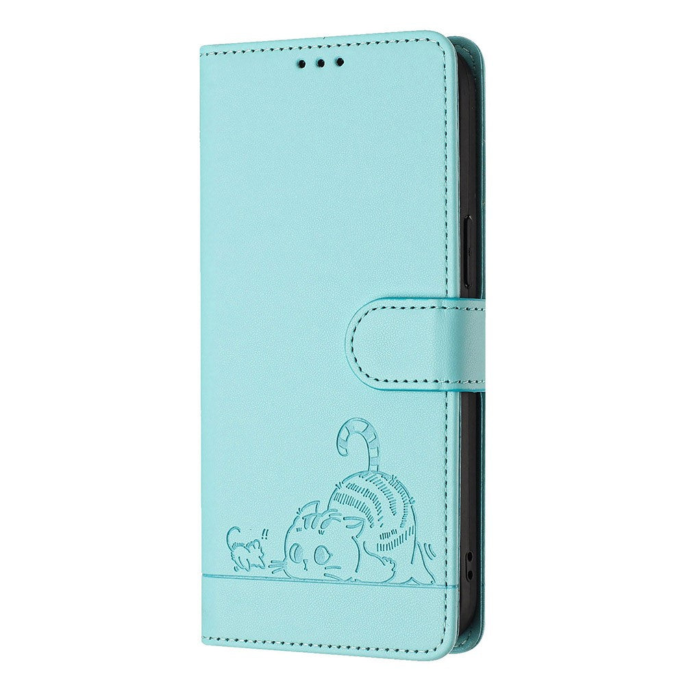 For Samsung Galaxy S24 Case with Strap RFID Blocking Leather Wallet Phone Cover Cat Mouse Pattern