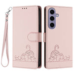 For Samsung Galaxy S24 Case with Strap RFID Blocking Leather Wallet Phone Cover Cat Mouse Pattern