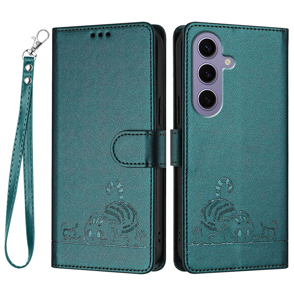 For Samsung Galaxy S24 Case with Strap RFID Blocking Leather Wallet Phone Cover Cat Mouse Pattern