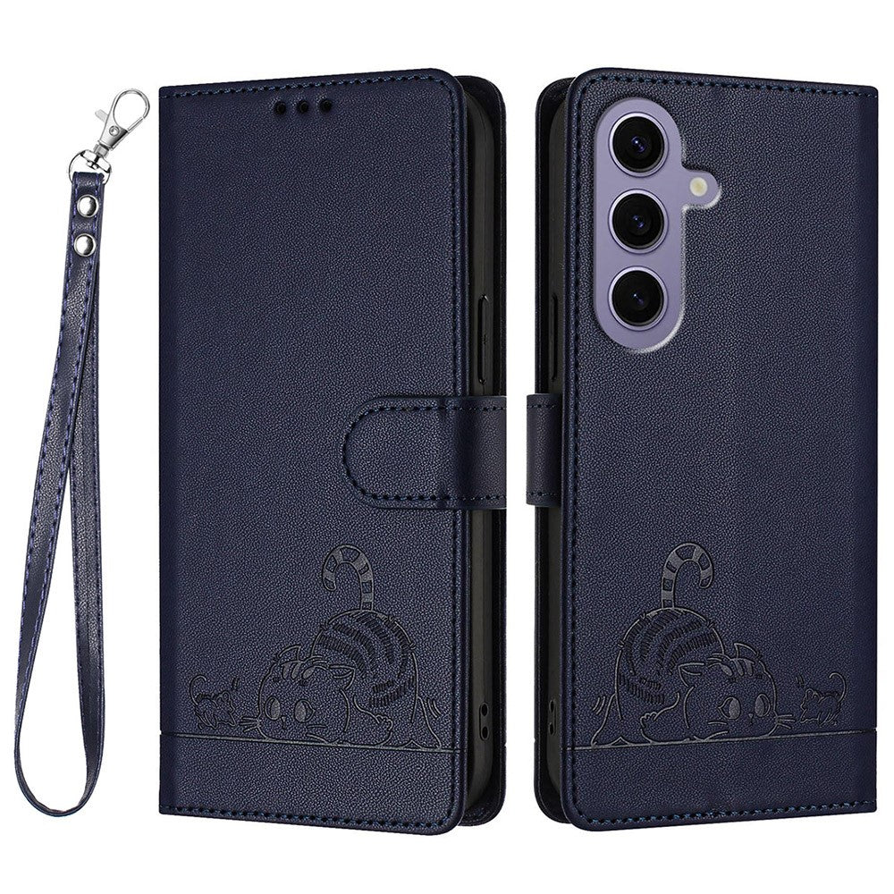 For Samsung Galaxy S24 Case with Strap RFID Blocking Leather Wallet Phone Cover Cat Mouse Pattern