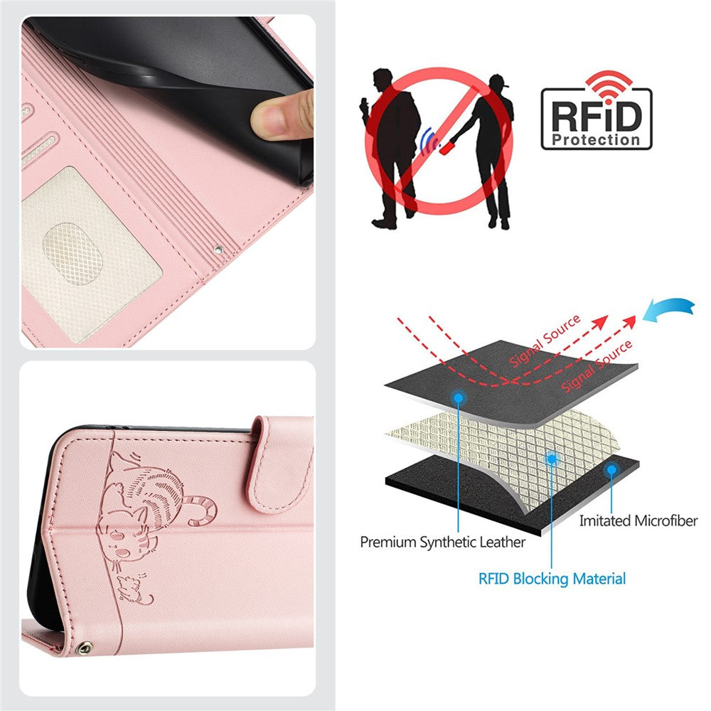 For Huawei Pura 70 Pro / Pura 70 Pro+ Case with Strap RFID Blocking Leather Wallet Phone Cover Cat Mouse Pattern