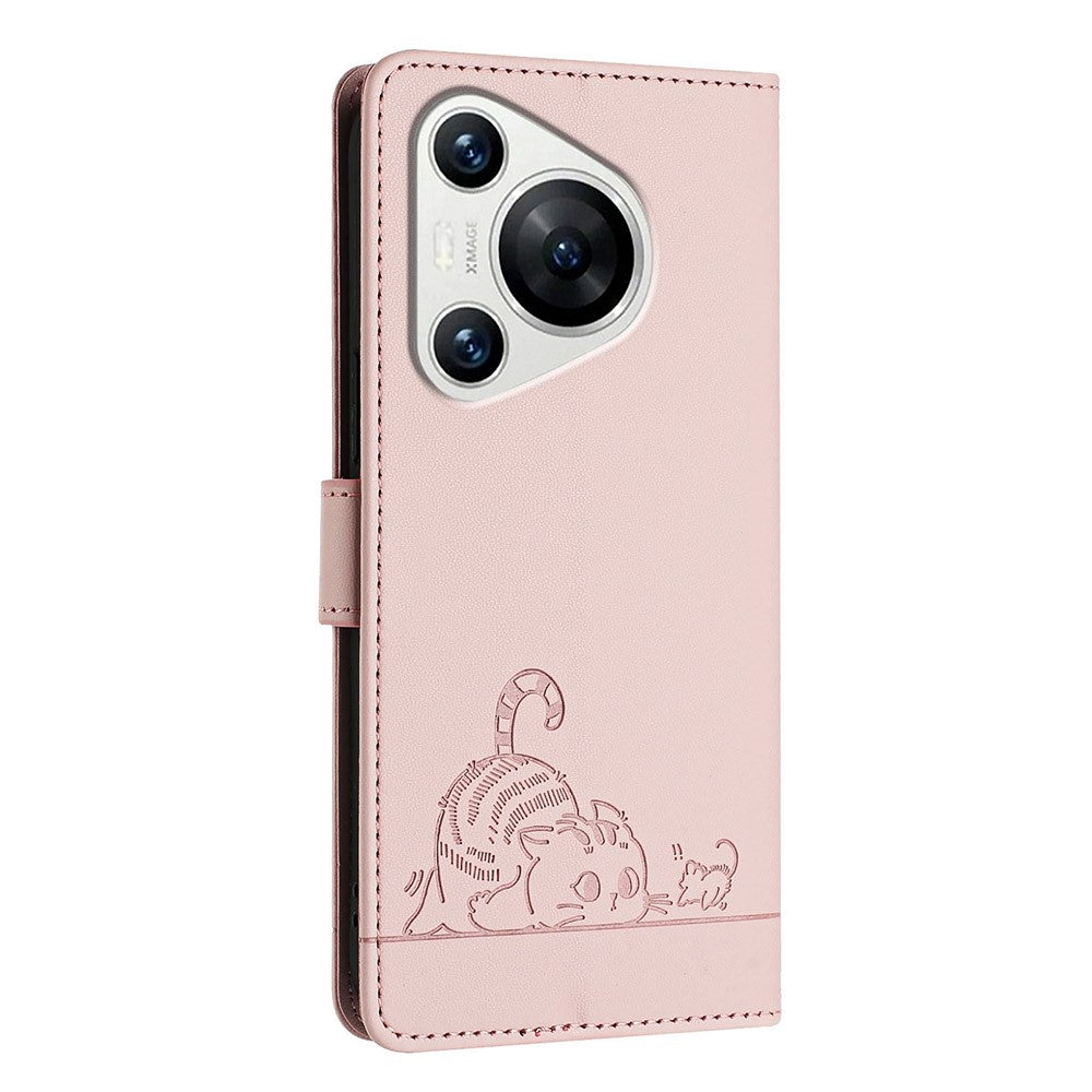 For Huawei Pura 70 Pro / Pura 70 Pro+ Case with Strap RFID Blocking Leather Wallet Phone Cover Cat Mouse Pattern