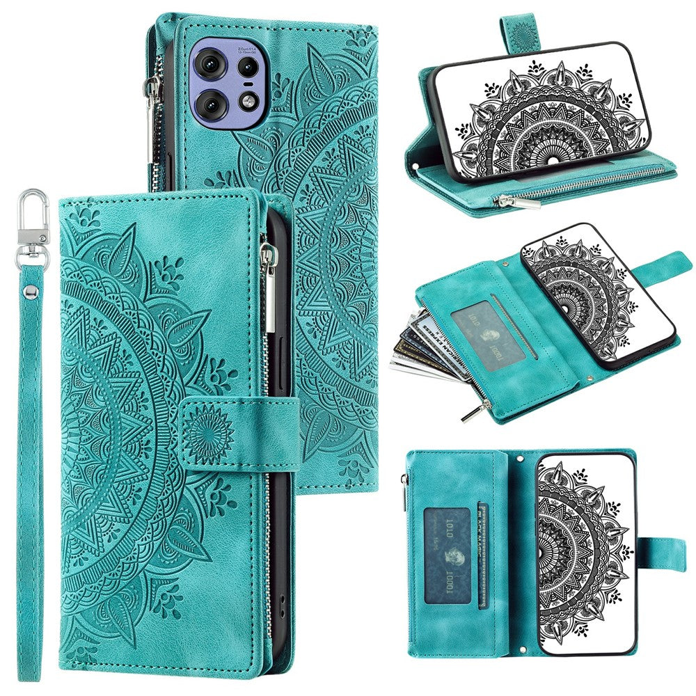 006 Til Motorola Edge 50 Pro 5G Etui Mandala Blomst Læder Flip Lynlås Stand Telefoncover