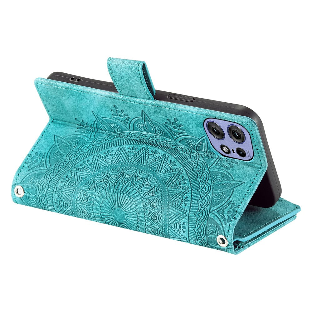 006 Til Motorola Edge 50 Pro 5G Etui Mandala Blomst Læder Flip Lynlås Stand Telefoncover