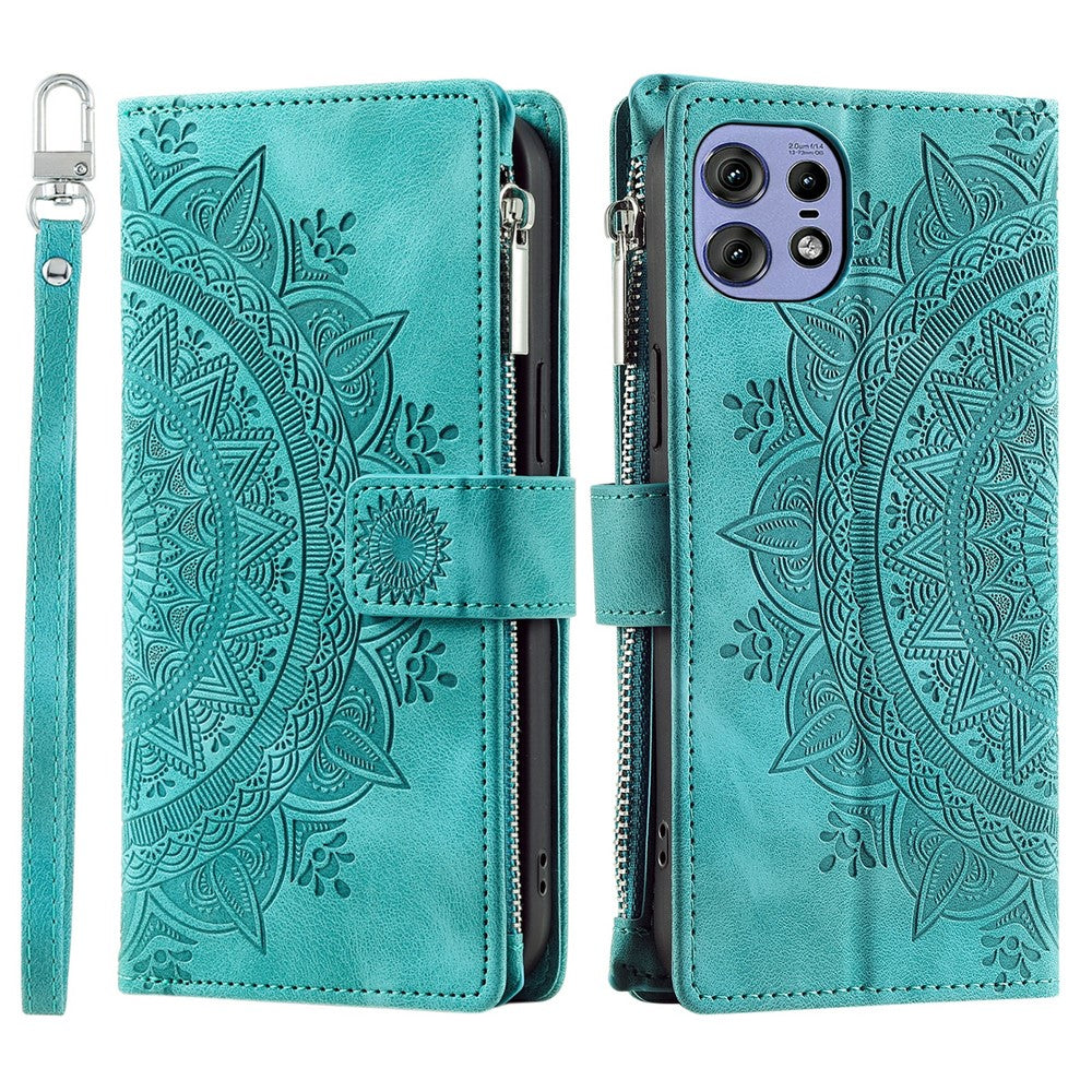006 Til Motorola Edge 50 Pro 5G Etui Mandala Blomst Læder Flip Lynlås Stand Telefoncover
