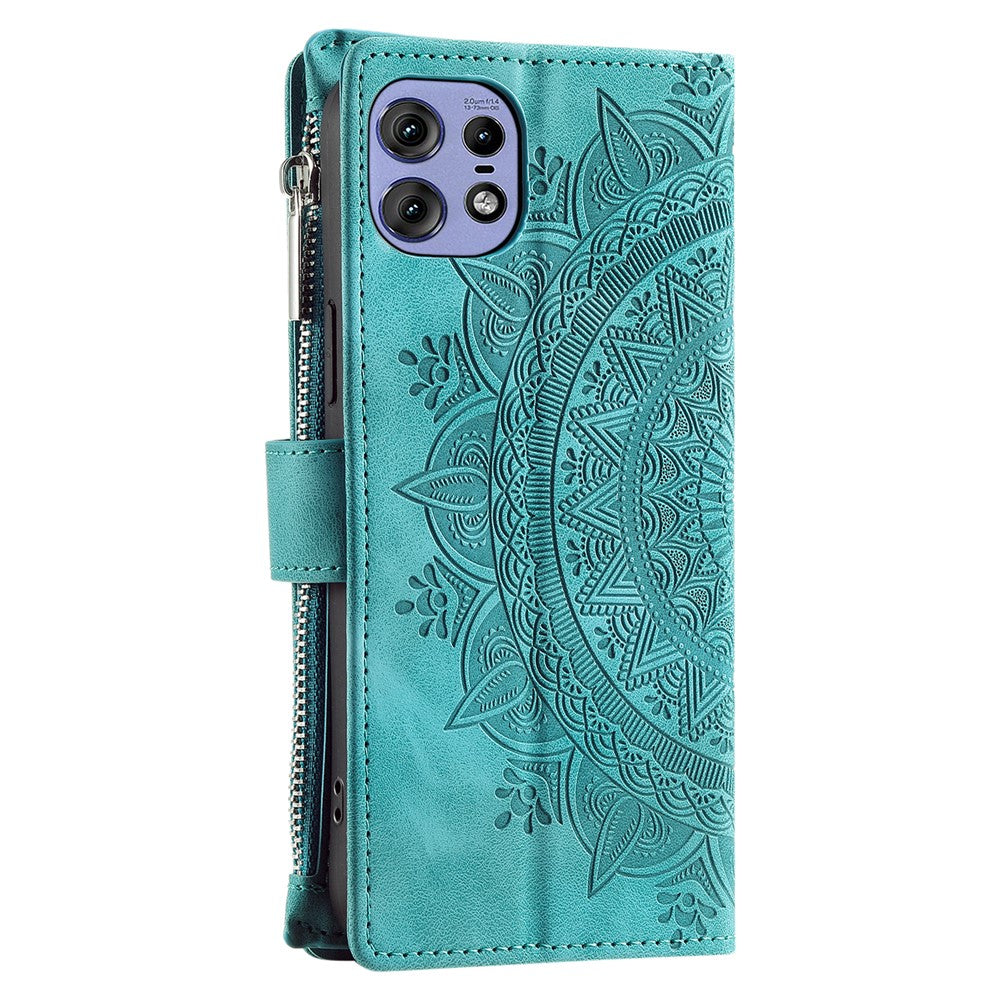 006 Til Motorola Edge 50 Pro 5G Etui Mandala Blomst Læder Flip Lynlås Stand Telefoncover