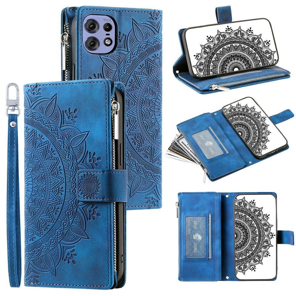 006 Til Motorola Edge 50 Pro 5G Etui Mandala Blomst Læder Flip Lynlås Stand Telefoncover