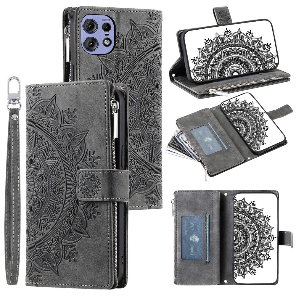 006 Til Motorola Edge 50 Pro 5G Etui Mandala Blomst Læder Flip Lynlås Stand Telefoncover