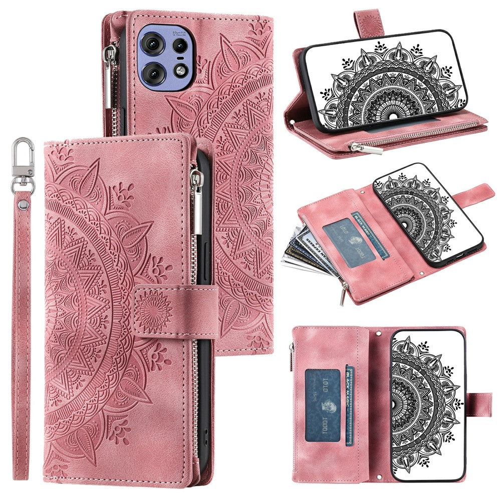 006 Til Motorola Edge 50 Pro 5G Etui Mandala Blomst Læder Flip Lynlås Stand Telefoncover