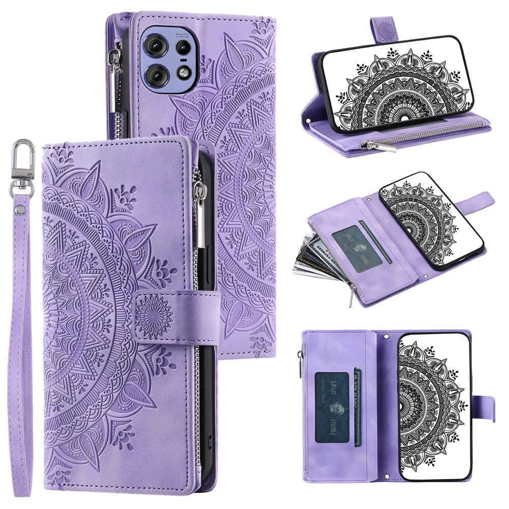 006 Til Motorola Edge 50 Pro 5G Etui Mandala Blomst Læder Flip Lynlås Stand Telefoncover