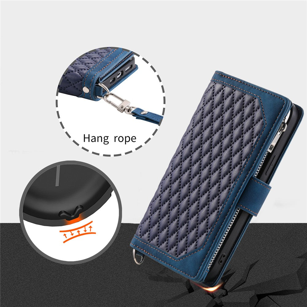 Style 005 For Motorola Edge 50 Pro 5G Case Zipper Pocket Leather Grid Phone Cover