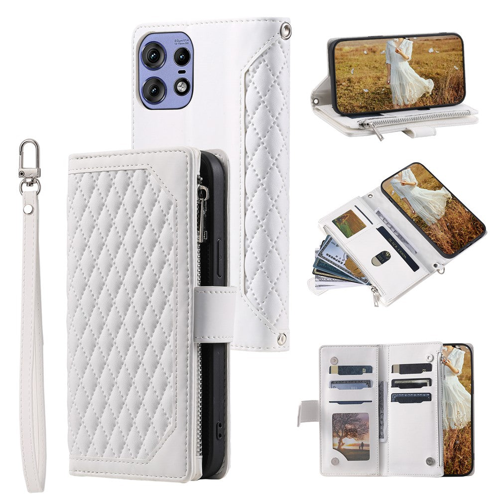 Style 005 For Motorola Edge 50 Pro 5G Case Zipper Pocket Leather Grid Phone Cover