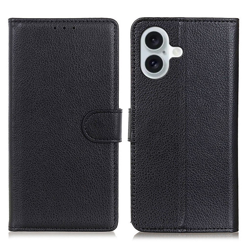 Til iPhone 16 Cover i PU-læder med pung, standerfunktion og Litchi-tekstur