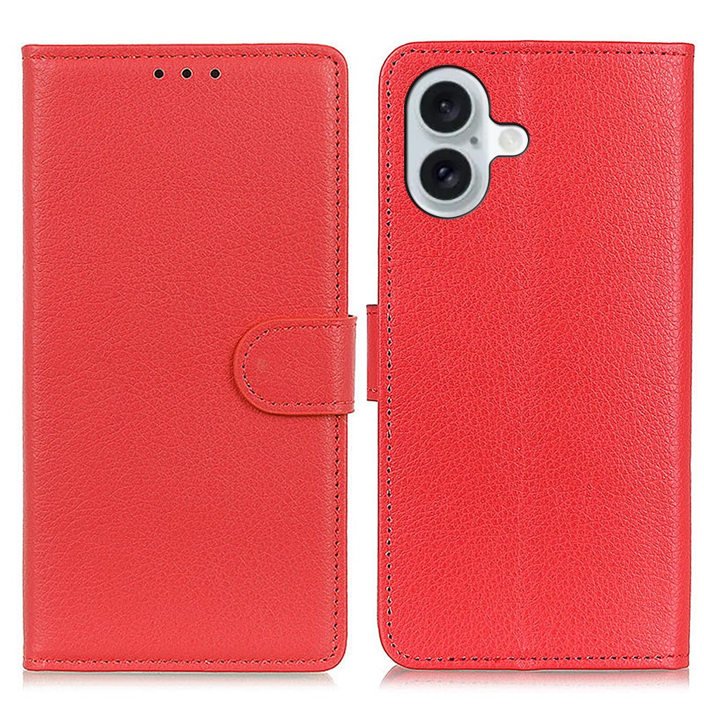 Til iPhone 16 Cover i PU-læder med pung, standerfunktion og Litchi-tekstur