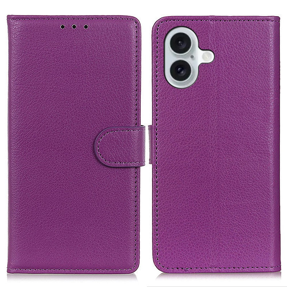 Til iPhone 16 Cover i PU-læder med pung, standerfunktion og Litchi-tekstur