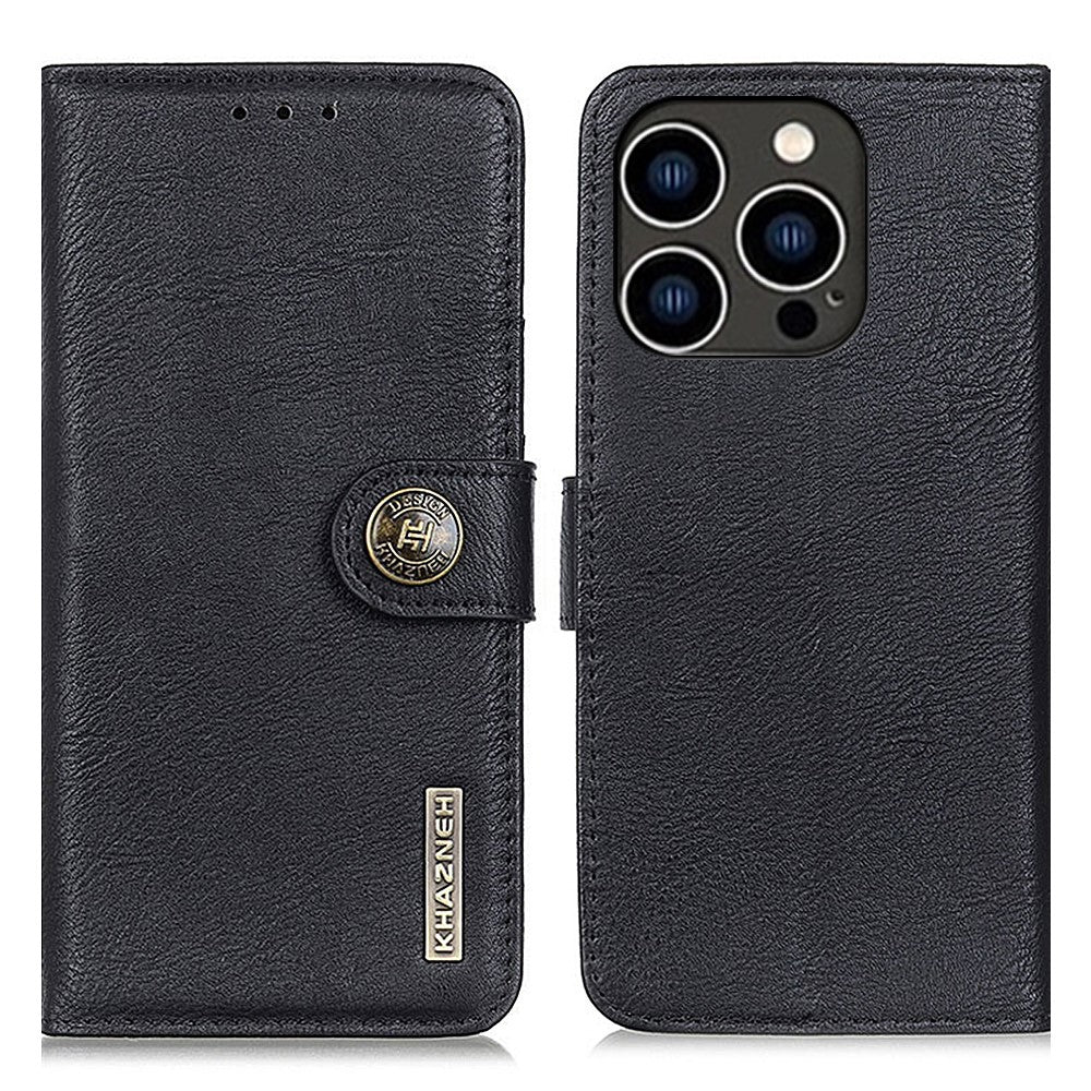 KHAZNEH Til iPhone 16 Pro Max Etui Kohudsstruktur Læder Flip Telefoncover med Pung