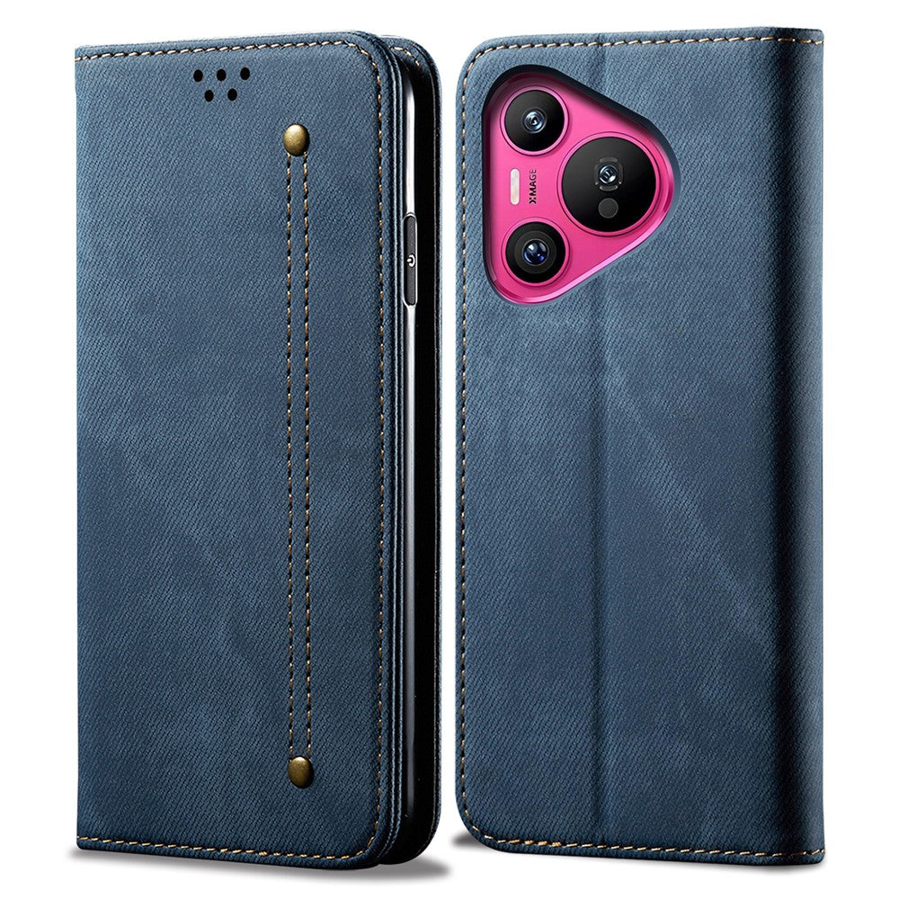 For Huawei Pura 70 Pro / Pura 70 Pro+ Case Leather Wallet Phone Cover Jeans Cloth Texture