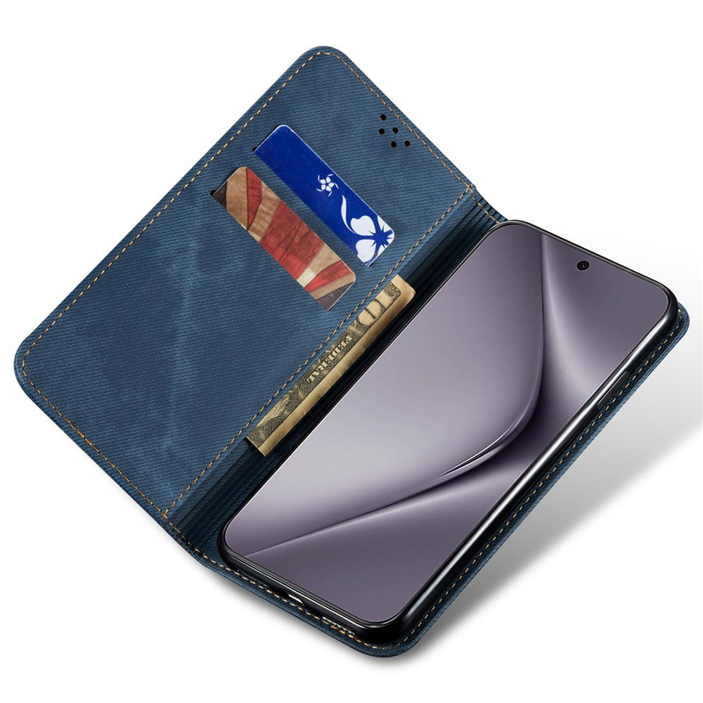 For Huawei Pura 70 Case Leather Wallet Phone Cover Jeans Cloth Texture