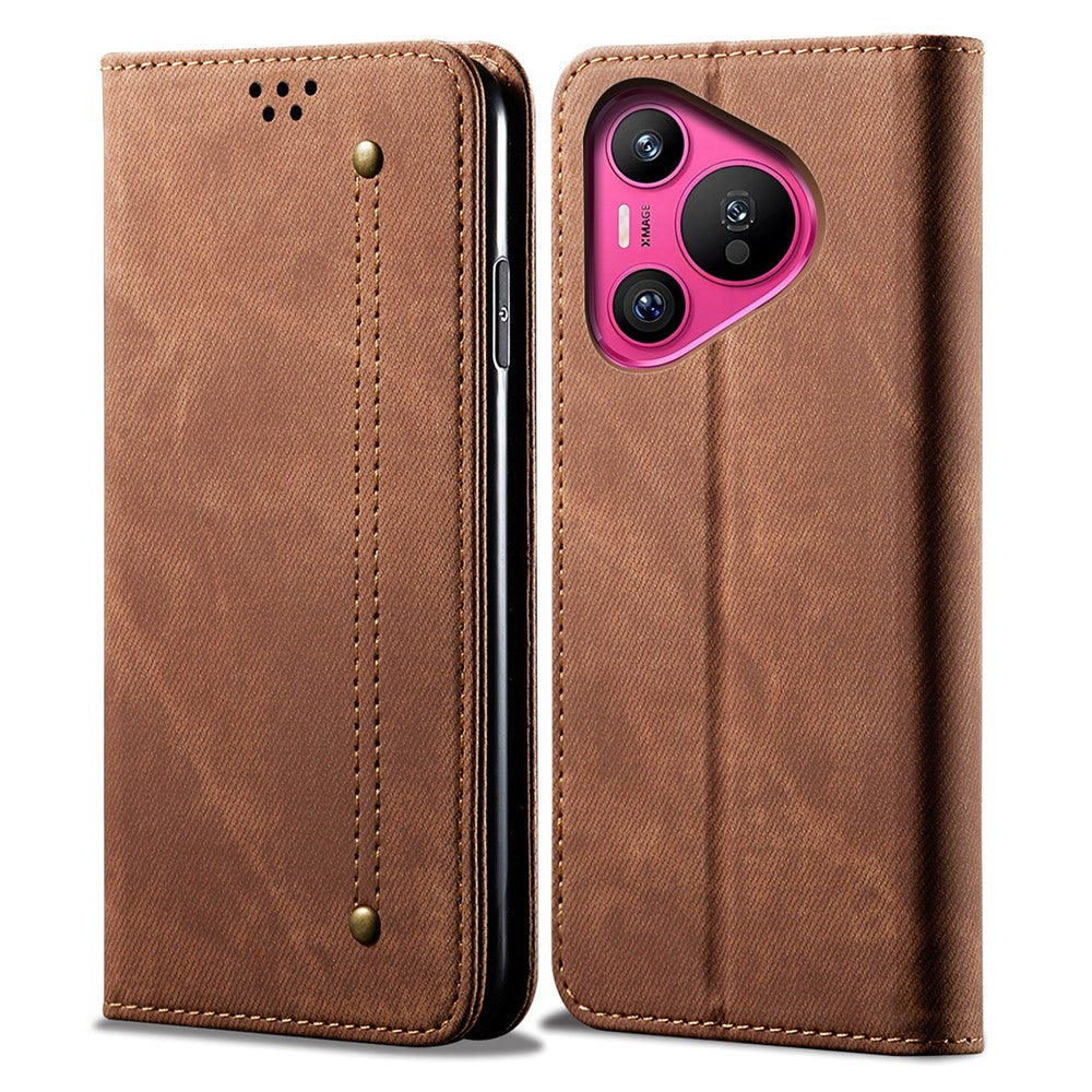 For Huawei Pura 70 Case Leather Wallet Phone Cover Jeans Cloth Texture