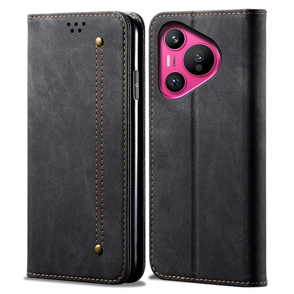 For Huawei Pura 70 Case Leather Wallet Phone Cover Jeans Cloth Texture