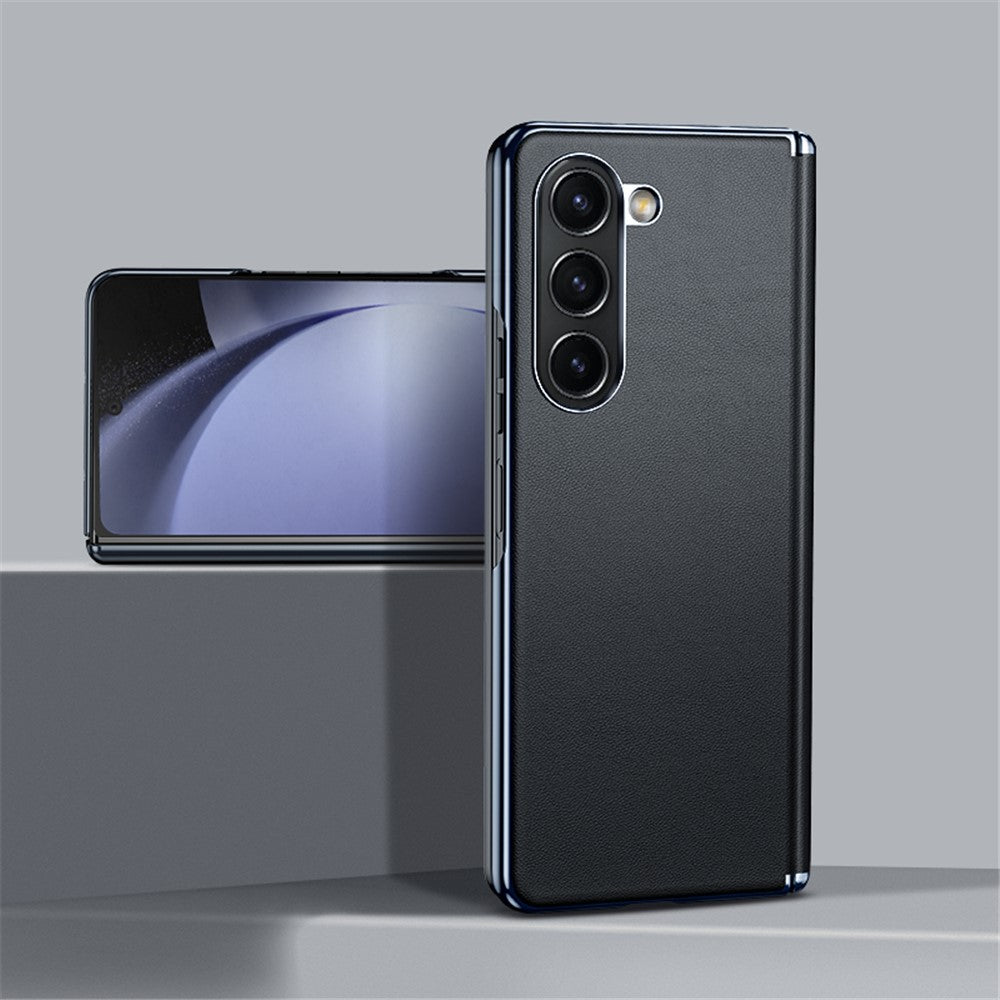 For Samsung Galaxy Z Fold6 5G Case Electroplating PU Leather+PC Phone Cover with Hinge Protection
