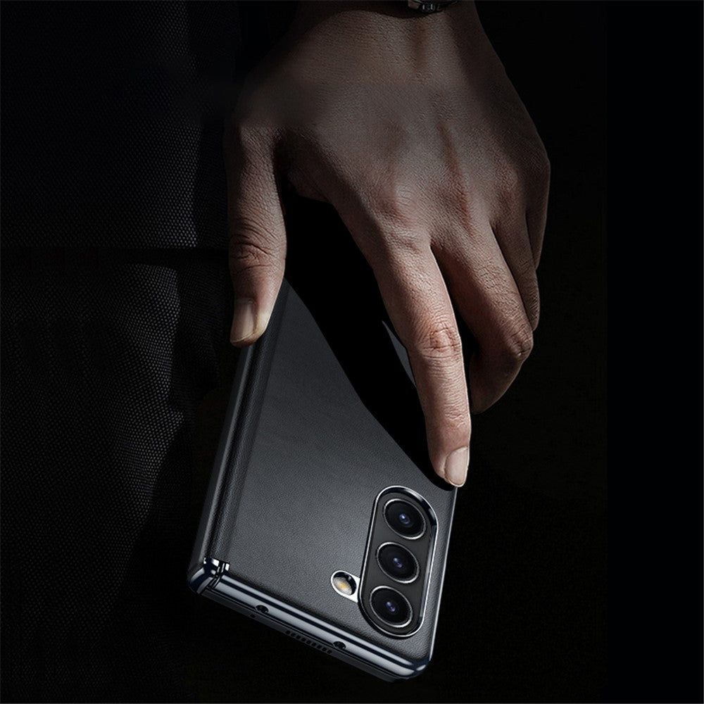 For Samsung Galaxy Z Fold6 5G Case Electroplating PU Leather+PC Phone Cover with Hinge Protection