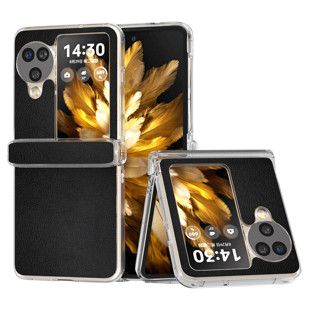 For Oppo Find N3 Flip 5G Case Hinge Protection Leather+PC Clear Frame Phone Cover