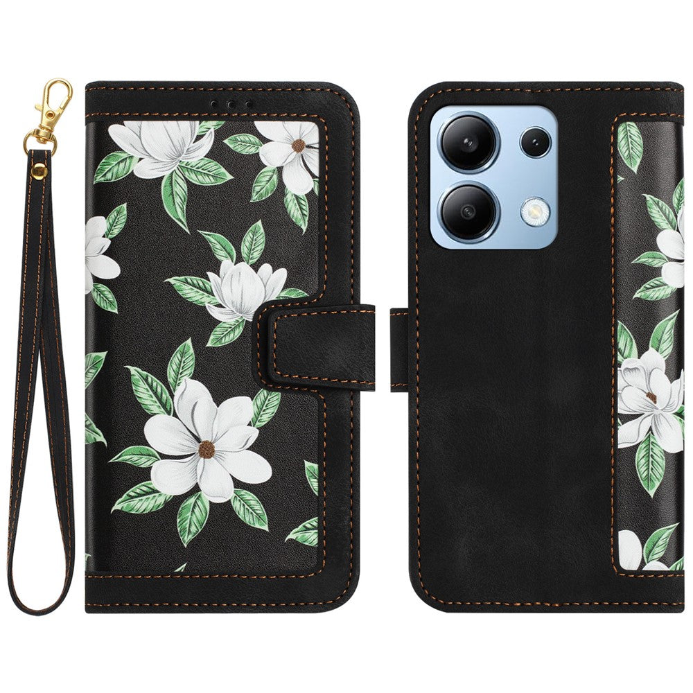 For Xiaomi Redmi Note 13 4G Case Printed Flower Pattern PU Leather Wallet Phone Cover