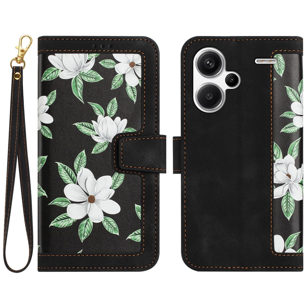 For Xiaomi Redmi Note 13 Pro+ 5G Case PU Leather Flower Pattern Wallet Style Flip Phone Cover