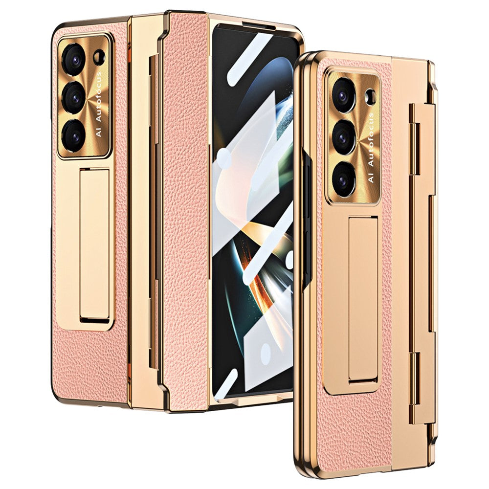 Til Samsung Galaxy Z Fold6 5G Etui Læder+PC Stander Telefoncover med Hærdet Glasfilm