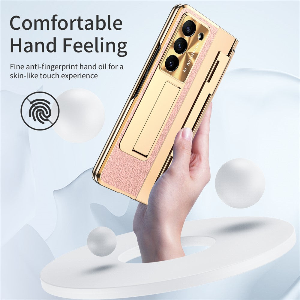 Til Samsung Galaxy Z Fold6 5G Etui Læder+PC Stander Telefoncover med Hærdet Glasfilm