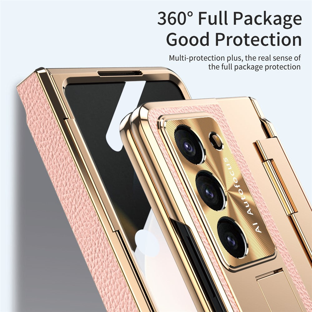 Til Samsung Galaxy Z Fold6 5G Etui Læder+PC Stander Telefoncover med Hærdet Glasfilm