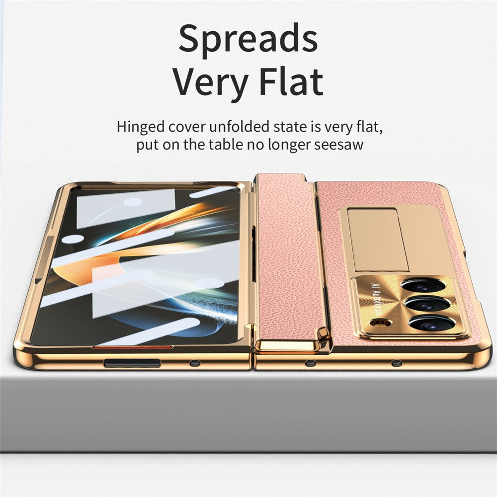Til Samsung Galaxy Z Fold6 5G Etui Læder+PC Stander Telefoncover med Hærdet Glasfilm