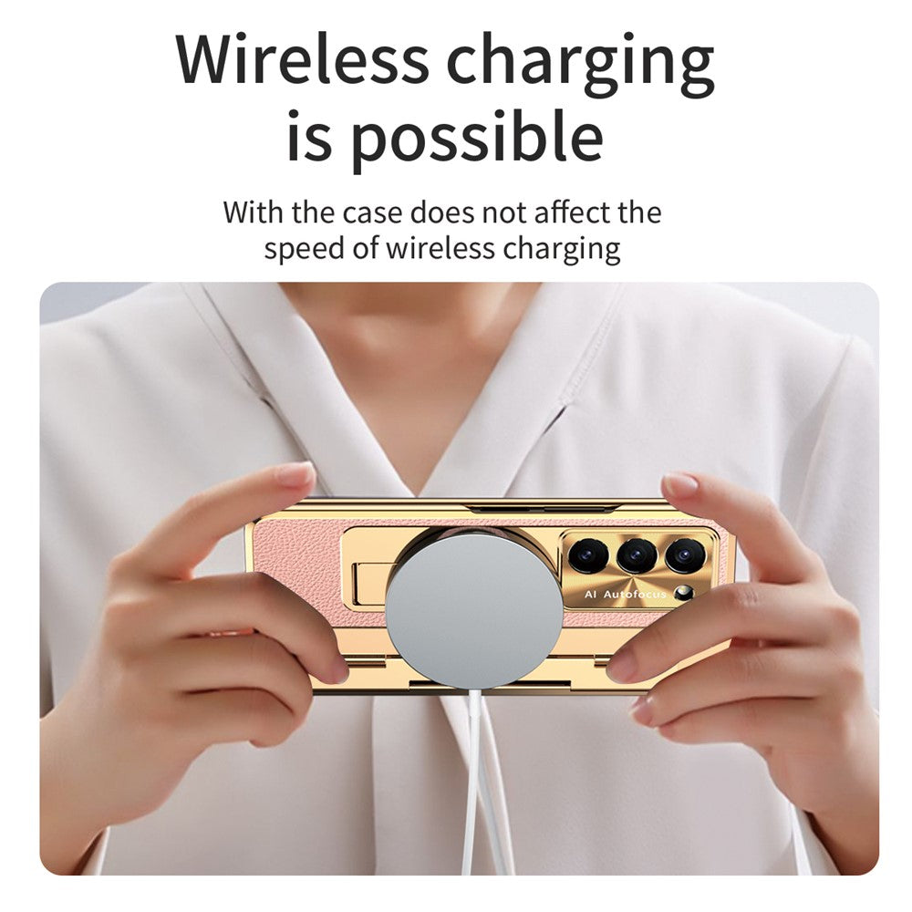 Til Samsung Galaxy Z Fold6 5G Etui Læder+PC Stander Telefoncover med Hærdet Glasfilm