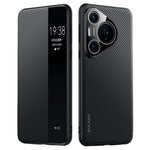 SULADA For Huawei Pura 70 Pro / Pura 70 Pro+ Case View Window Carbon Fiber Texture Leather Cover
