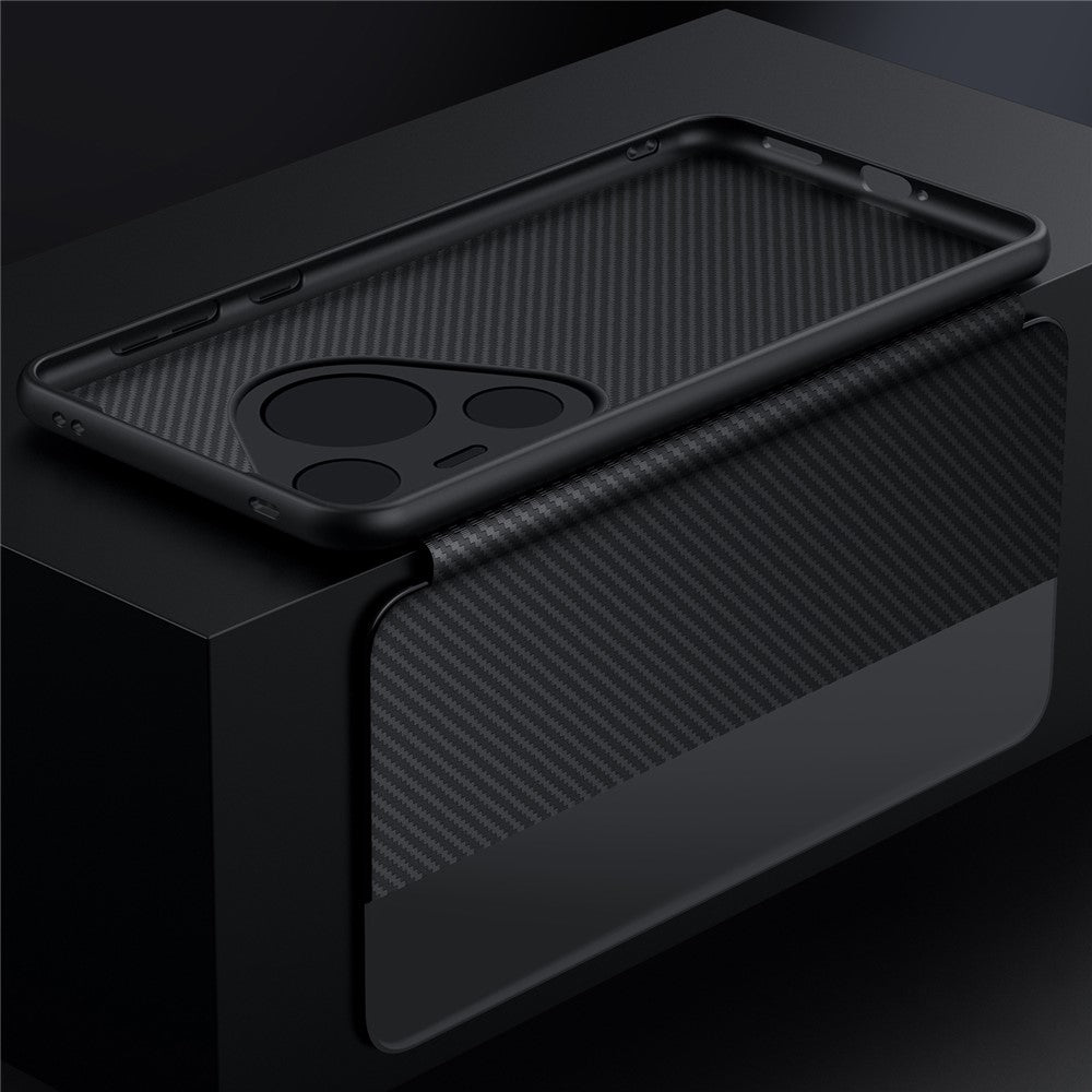 SULADA For Huawei Pura 70 Pro / Pura 70 Pro+ Case View Window Carbon Fiber Texture Leather Cover