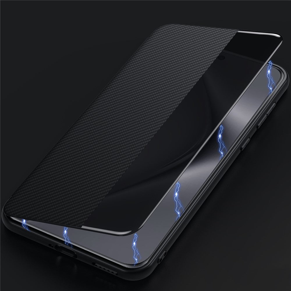 SULADA For Huawei Pura 70 Pro / Pura 70 Pro+ Case View Window Carbon Fiber Texture Leather Cover