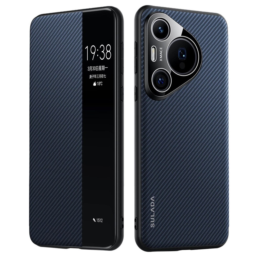 SULADA For Huawei Pura 70 Pro / Pura 70 Pro+ Case View Window Carbon Fiber Texture Leather Cover