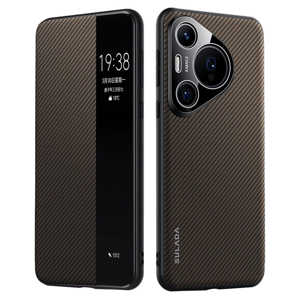 SULADA For Huawei Pura 70 Pro / Pura 70 Pro+ Case View Window Carbon Fiber Texture Leather Cover