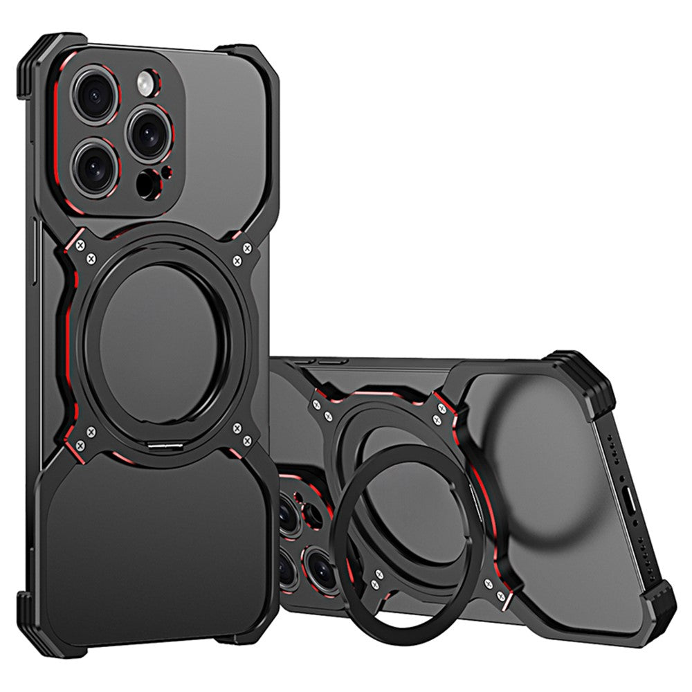 For iPhone 13 Pro Bumper Case Compatible with MagSafe Rotation Kickstand Metal Frameless Phone Cover