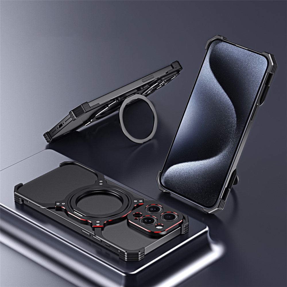 For iPhone 13 Pro Bumper Case Compatible with MagSafe Rotation Kickstand Metal Frameless Phone Cover