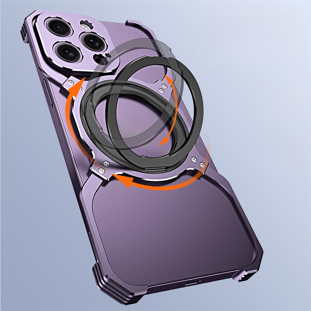 For iPhone 13 Pro Bumper Case Compatible with MagSafe Rotation Kickstand Metal Frameless Phone Cover