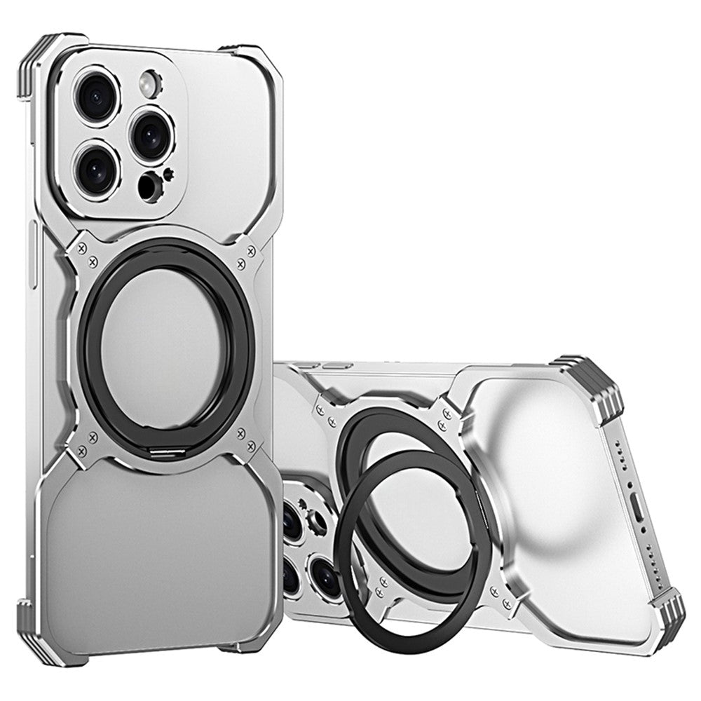 For iPhone 13 Pro Bumper Case Compatible with MagSafe Rotation Kickstand Metal Frameless Phone Cover