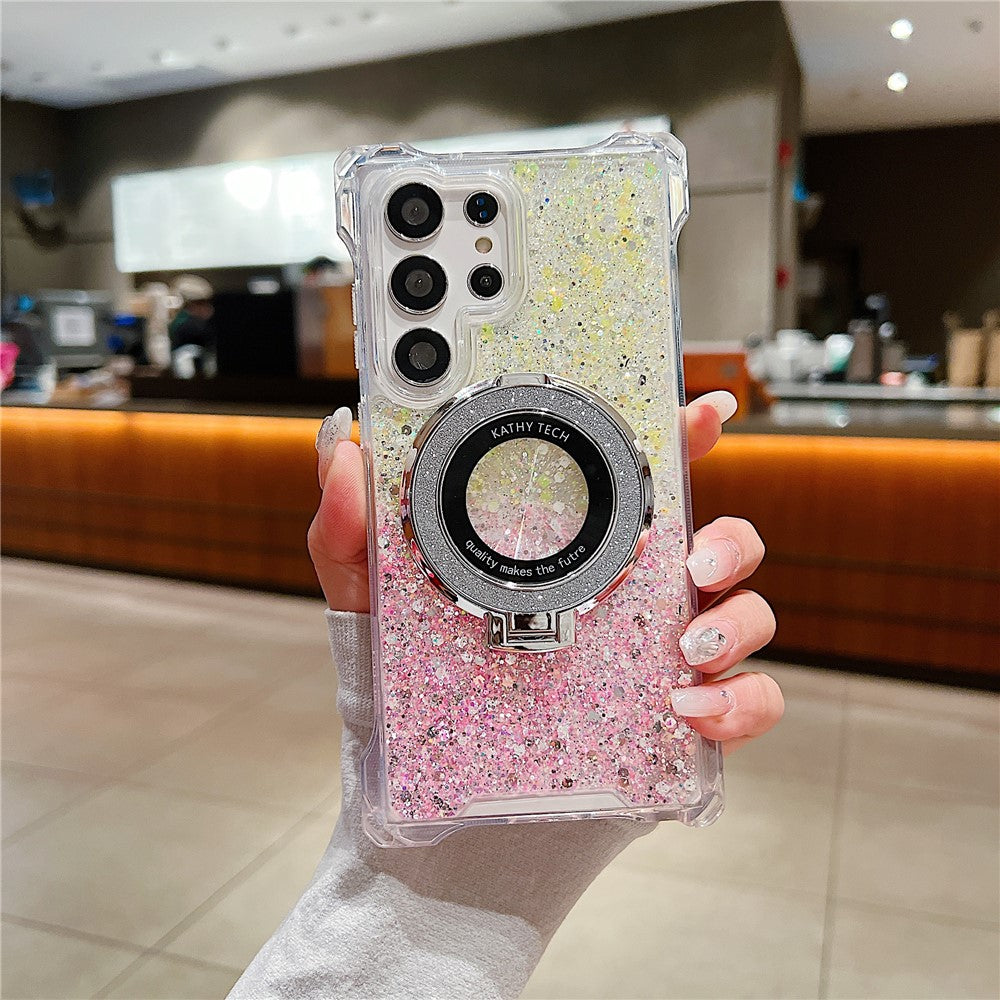 For Samsung Galaxy S23 Ultra TPU+Acrylic Case Gradient Phone Cover Magnetic Case Ring Kickstand