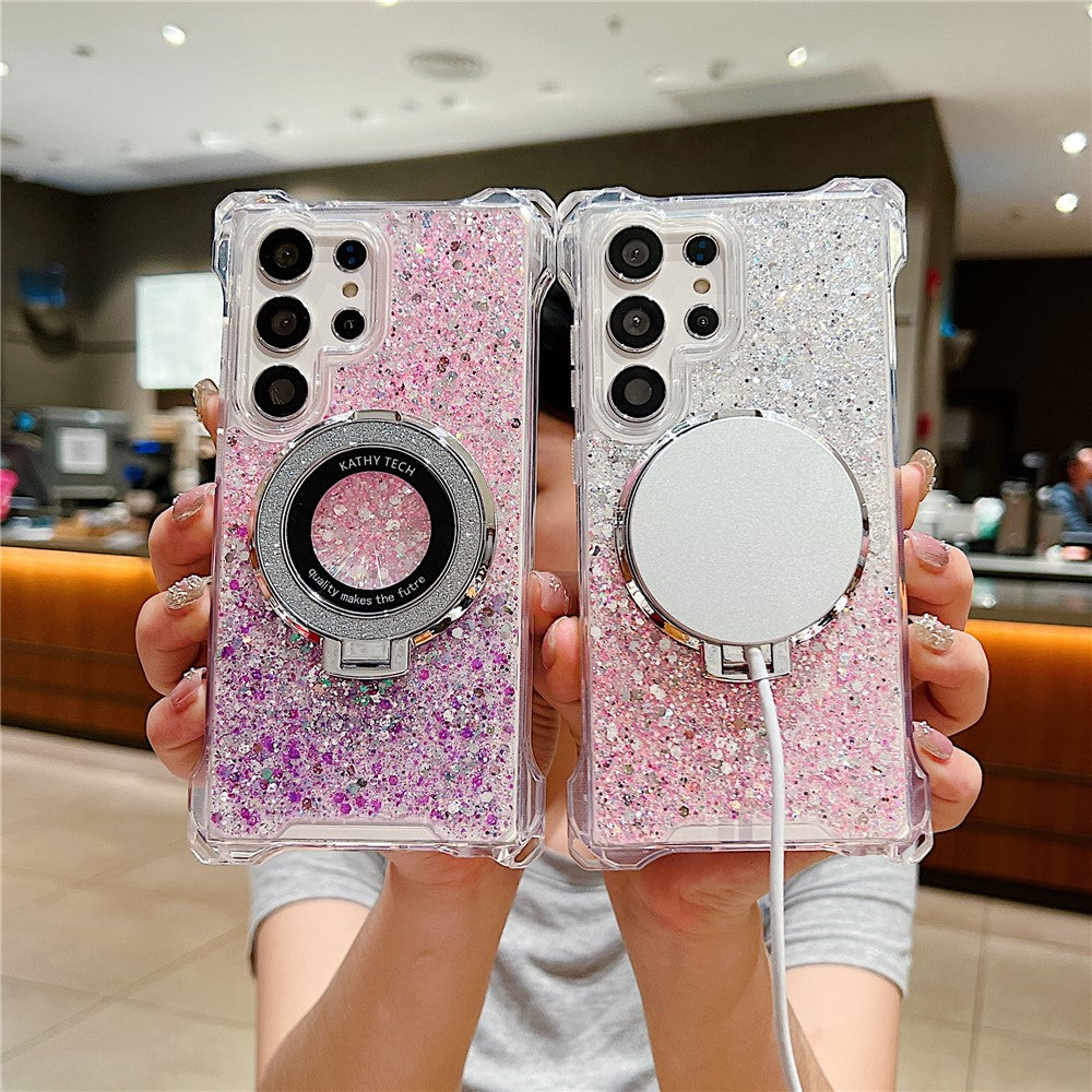 For Samsung Galaxy S23 Ultra TPU+Acrylic Case Gradient Phone Cover Magnetic Case Ring Kickstand