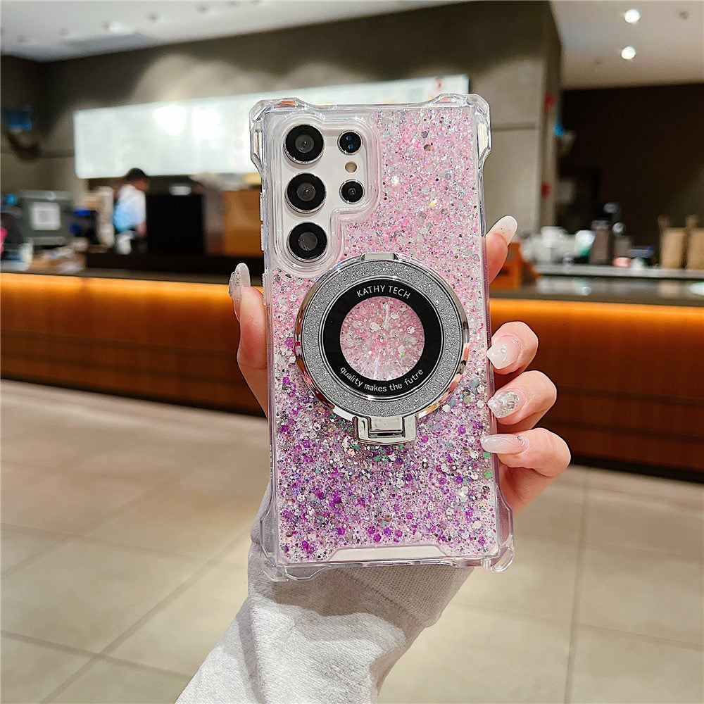 For Samsung Galaxy S23 Ultra TPU+Acrylic Case Gradient Phone Cover Magnetic Case Ring Kickstand