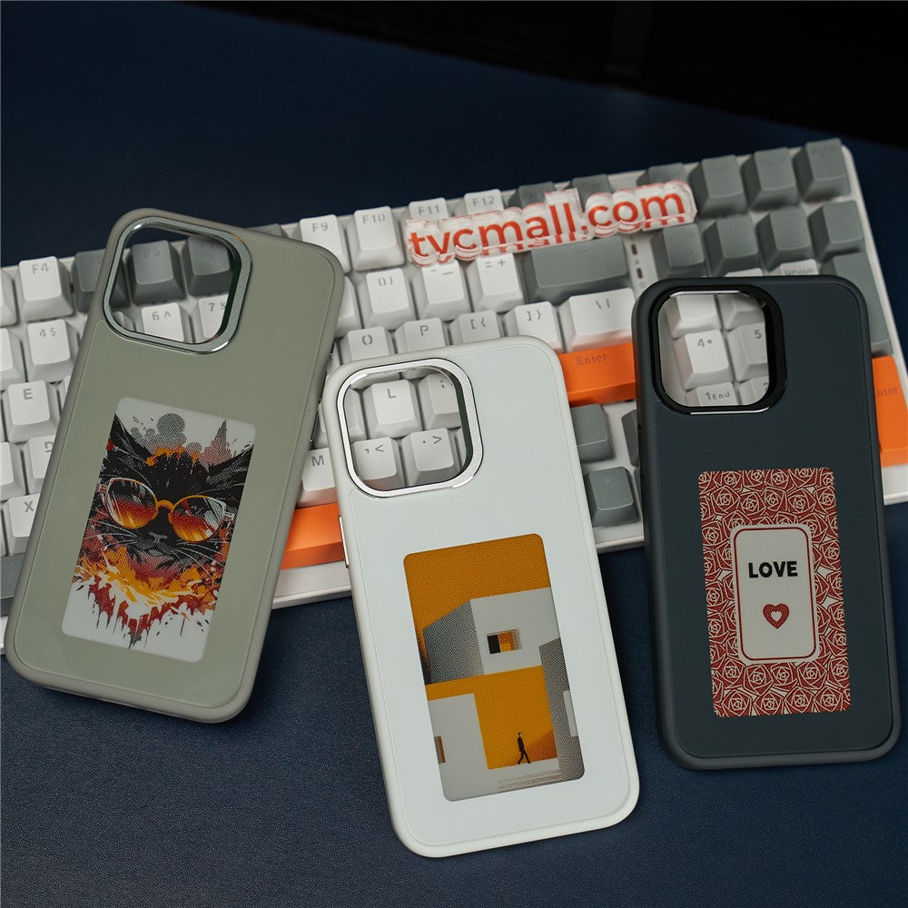For iPhone 15 Pro Max Phone Case with E Ink Display 4-Color NFC DIY Phone Cover