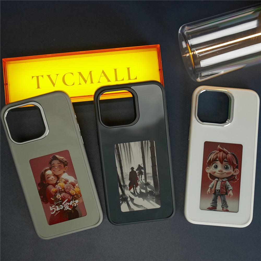 For iPhone 15 Pro Max Phone Case with E Ink Display 4-Color NFC DIY Phone Cover